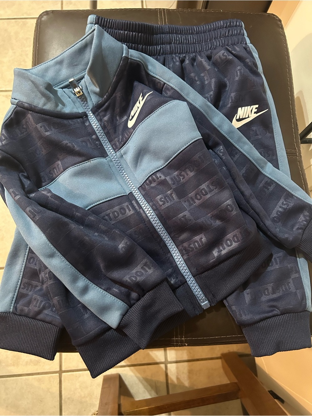 Nike Navy and Light Blue Kids Track Jacket & Pants Set